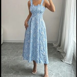 Spring Elegant Blue 3D Floral Dress -Party DRESS